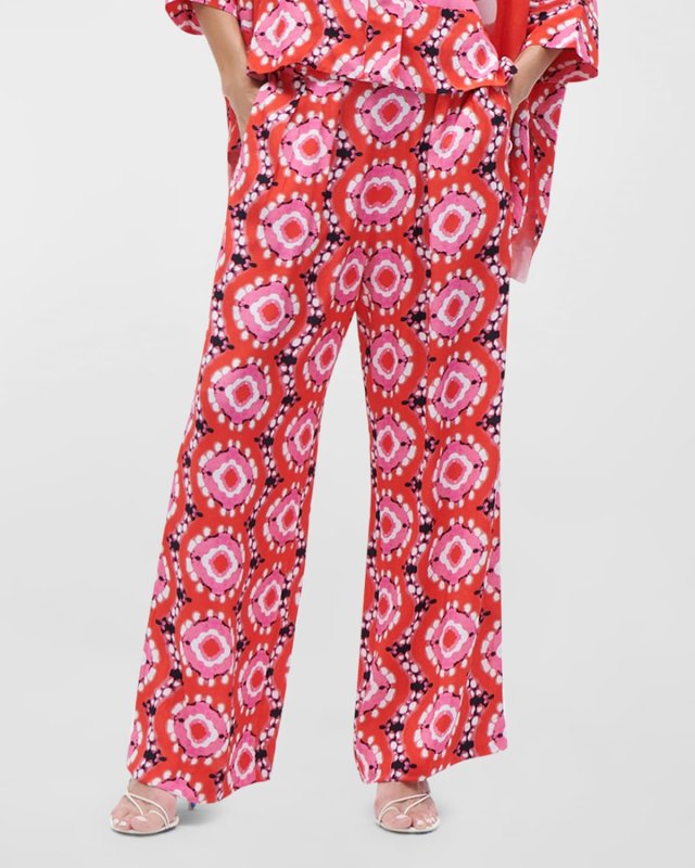 Charlotte Abstract-Print Pleated Wide-Leg Pull-On Pants